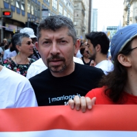 Foto Nicoloro G.   27/06/2015  Milano    Dodicesima edizione del \" Milano Gay Pride \" che con lo slogan \" I diritti nutrono il pianeta \" ha visto sfilare in corteo 100.000 partecipanti. nella foto l\' onorevole Ivan Scalfarotto tra i manifestanti lungo il corteo.