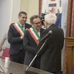 Foto Nicoloro G.   30/05/2023   Faenza (RA)   Tappa a Faenza del presidente Sergio Mattarella nel giro di visite alle zone alluvionate della Romagna. nella foto da sinistra il sindaco di Ravenna Michele de Pascale, il sindaco di Faenza Massimo Isola e il presidente Sergio Mattarella.