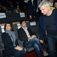 Foto Nicoloro G. 18/02/2017 Rimini Seconda giornata del Congresso fondativo di Sinistra Italiana. nella foto la presidente della Camera Laura Boldrini tra Nichi Vendola e Nicola Fratoianni.