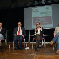 Foto Nicoloro G.   05/10/2017   Ravenna   Incontro e dibattito con alti esponenti di MDP e Campo Progressista sui temi di attualita\' politica. nella foto da sinistra Giuliano Pisapia, Pierluigi Bersani, Alessandro De Angelis e Vasco Errani.