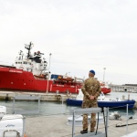 Foto Nicoloro G.   30/10/2023   Ravenna   Sbarcata a Marina di Ravenna la nave Ocean Viking con a bordo 47 migranti di cui 29 tratti in salvo al largo della Libia e 18 soccorsi durante la navigazione verso Ravenna. Tra tutti ci sono 11 minori non accompagnati di cui due saranno destinati a Matera  in una struttura del progetto FAMI. nella foto la nave Ocean Viking entra in porto.