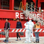 Foto Nicoloro G.     30/10/2023   Ravenna   Sbarcata a Marina di Ravenna la nave Ocean Viking con a bordo 47 migranti di cui 29 tratti in salvo al largo della Libia e 18 soccorsi durante la navigazione verso Ravenna. Tra tutti ci sono 11 minori non accompagnati di cui due saranno destinati a Matera  in una struttura del progetto FAMI. nella foto alcuni migranti appena sbarcati.