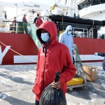 Foto Nicoloro G.   21/03/2024   Porto Corsini - Ravenna   Ha attraccato al terminal di Porto Corsini la nave Ong ' Life Support ' di Emergwncy con a bordo 71 migranti, 70 uomini, dei quali 3 minori, e 1 donna.  In particolare 61 vengono dal Bangladesh, 9 dall' Eritrea e 1 dall' Egitto. nella foto un momento dello sbarco dei migranti.