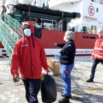 Foto Nicoloro G.   21/03/2024   Porto Corsini - Ravenna   Ha attraccato al terminal di Porto Corsini la nave Ong ' Life Support ' di Emergwncy con a bordo 71 migranti, 70 uomini, dei quali 3 minori, e 1 donna.  In particolare 61 vengono dal Bangladesh, 9 dall' Eritrea e 1 dall' Egitto. nella foto un momento dello sbarco dei migranti.