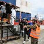 Foto Nicoloro G.   25/05/2024   Ravenna   E' approdata nel porto di Ravenna la nave ong Sea Eye con a bordo 52 migranti di cui 6 minori. nella foto un momento dello sbarco.