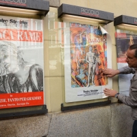 Foto Nicoloro G. 30/05/2013 Milano E' stata allestita nel Piccolo Teatro di via Rovello la camera ardente per Franca Rame, l' attrice si è spenta a 84 anni nella sua casa di Porta Romana a Milano. nella foto Manifesti di Franca Rame