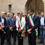 Foto Nicoloro G.   08/09/2024   Ravenna   Celebrazioni per il 703° annuale della morte di Dante Alighieri. nella foto da sinistra il giornalista Aldo Cazzullo che ha tenuto una lectio magistralis, l\'\' ex sindaco di Firenzr Dario Nardella, la neo sindaca di Firenze Sara Funaro e il sindaco uscente di Ravenna Michele de Pascale.