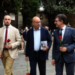 Foto Nicoloro G.   08/09/2024   Ravenna   Celebrazioni per il 703° annuale della morte di Dante Alighieri. nella foto da sinistra l\' assessore Fabio Sbaraglia, il giornalista Aldo Cazzullo che ha tenuto una lectio magistralis e l\'\' ex sindaco di Firenzr Dario Nardella.