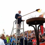 Foto Nicoloro G.   02/09/2024   Ravenna   Cerimonia di apertura della 14esima edizione del Campionato mondiale di Dragon Boat. E\' una competizione di origini cinersi che vede la partecipazione di 172 squadre provenienti da 32 nazioni con oltre settemila atleti per quasi 500 gare. il programma prevede gare di 200 mt., 500 mt. e 2 km. su imbarcazioni di lunghezza variabile da 8 a oltre 18 metri. nella foto Mike Thomas preseidente uscente internazionale Dragon Boat mentre accende la fiamma che ardera\' per la durata del campionato.