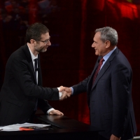 Foto Nicoloro G.  26/01/2014  Milano   Trasmissione televisiva su Rai 3 " Che tempo che fa ". nella foto Fabio Fazio e il presidente del Senato Pietro Grasso.