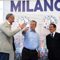 Foto Nicoloro G. 13/05/2011 Milano Chiusura della campagna elettorale della Lega Nord. nella foto Davide Boni – Umberto Bossi – Luciano Bresciani