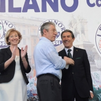 Foto Nicoloro G. 13/05/2011 Milano Chiusura della campagna elettorale della Lega Nord. nella foto Letizia Moratti – Umberto Bossi – Luciano Bresciani