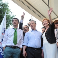 Foto Nicoloro G. 13/05/2011 Milano Chiusura della campagna elettorale della Lega Nord. nella foto Matteo Salvini – Umberto Bossi – Letizia Moratti