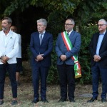 Foto Nicoloro G.   Mandriole (RA)   Cerimonia di commemorazione di Anita Garibaldi nell' anniversario della sua morte avvenuta il 4 agosto 1849 nella fattoria Guiccioli in localita' Mandriole alle porte di Ravenna. nella foto da sinistra Filippo Raffi, Lorenzo Cottignoli, Eugenio Fusignani e Castrese de Rosa.