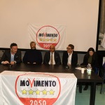 Foto Nicoloro G.   15/11/2924   Ravenna   Chiusura della campagna per le regionali in Emilia-Romagna del M5S che appoggia il candidato del centro-sinistra. nella foto al centro Roberto Fico e Giuseppe Antoci con i candidati del M5S.