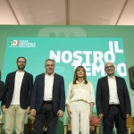 Foto Nicoloro G.   08/09/2023   Ravenna   Festa Nazionale dell' Unita'.  nella foto da sinistra Emilia Patta, Stefano Patuanelli, Luigi Sbarra, Patrizia Toya, Antonio Misiani e Dario Domenichini.