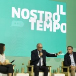 Foto Nicoloro G.   06/09/2023   Ravenna   Festa Nazionale dell' Unita'.  nella foto da sinistra la giornalista Micaela Bongi, Roberto Gualtieri sindaco di Roma e Francesco Boccia capogruppo PD al senato.