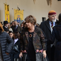 Foto Nicoloro G. 23/02/2016 Milano Cerimonia funebre laica in onore del semiologo e scrittore Umberto Eco. nella foto gli attori Lella Costa e Moni Ovadia.