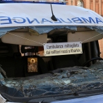 Foto Nicoloro G.   14/07/2024   Ravenna   Esposta in piazza a Ravenna l\'ambulanza mitragliata dai russi a Kharkiv. nella foto