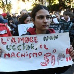 Foto Nicoloro G.   23/11/2024   Ravenna   In occasione della giornata internazionale per l' eliminazione della violenza contro le donne si e' svolto un corteo che ha attraversato le vie della citta. nella foto manifestante lungo il corteo.