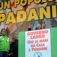 Foto Nicoloro G. 22/01/2012 Milano Manifestazione con corteo della Lega Nord contro il governo Monti. nella foto Luca Zaia – Roberto Calderoli – Umberto Bossi – Roberto Maroni