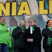 Foto Nicoloro G. 22/01/2012 Milano Manifestazione con corteo della Lega Nord contro il governo Monti. nella foto Roberto Calderoli – Umberto Bossi – Roberto Maroni – Rosy Mauro