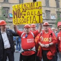 Foto Nicoloro G.  16/10/2010 Roma  Manifestazione nazionale Fiom-CGIL con cortei e comizio finale in piazza San Giovanni. nella foto Maurizio Landini e alcuni manifestanti