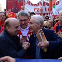 Foto Nicoloro G. 12/10/2013 Roma Manifestazione nazionale in difesa della Costituzione, ” La via maestra “, organizzata dalla FIOM. nella foto Augusto Zagrebelsky – Maurizio Landini – Stefano Rodotà - Sandra Bonsanti   