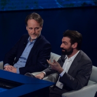 Foto Nicoloro G.   16/03/2014  Milano   Trasmissione televisiva su Rai 3  "Che tempo che fa". nella foto il regista Francesco Bruni, a sinistra, e l' attore Fabrizio Gifuni.