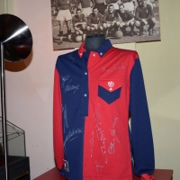 Foto Nicoloro G. 02/09/2013 San Giovanni Persiceto ( Bologna ) Inaugurazione della mostra ” I numeri 10 ” con cimeli, foto e maglie originali appartenute ai più rappresentativi calciatori che hanno ricoperto questo ruolo. nella foto Maglia del centenario del Bologna F.C.  