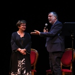 Foto Nicoloro G.   14/09/2024   Ravenna   Nell\' ambito delle celebrazioni per il 703° annuale della morte di Dante Alighieri sono stati assegnati il Premio Dante-Ravenna e il Premio Musica e Parole. nella foto la scrittrice premio Strega 2024 Donatella Di Pietroantonio, che riceve il premio Dante-Ravenna, e Domenico De Martino direttore della manifestazione.