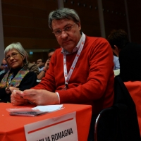 Foto Nicoloro G.  07/05/2014  Rimini     Seconda giornata del 17° Congresso della CGIL. nella foto Maurizio Landini al suo posto di delegato dell' Emilia-Romagna.