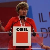 FFoto Nicoloro G.  08/05/2014  Rimini  Terza e conclusiva giornata del 17° Congresso della CGIL. nella foto Susanna Camusso durante il suo discorso di chiusura del Congresso.