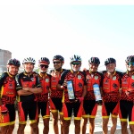 Foto Nicoloro G.   26/07/2024   Ravenna   Ha fatto tappa a Ravenna la \'\' Staffetta per la Pace \'\'. Questa iniziativa ciclistica organizzata da Lions Italia e\' partita dalle Tre cime di Lavaredo e percorrera\' l\' antica via di pellegrinaggio Romea-Germanica sino a Roma, dove consegnera\' al Papa e al Capo dello Stato una pergamena con le firme degli amministratori delle citta\' in cui la Staffetta avra\' sostato. nella foto i componenti della ciclo staffetta con i due testimoni contenenti le pergamene che verranno donate al Papa e al Capo dello Stato.