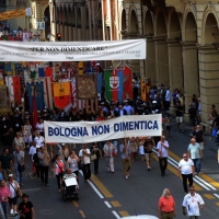 Foto Nicoloro G.  02/08/2014  Bologna    34esimo anniversario della strage alla stazione di Bologna. nella foto la testa del corteo.