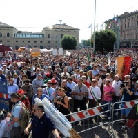 Foto Nicoloro G.  02/08/2015   Bologna   Trentacinquesimo anniversario della strage alla stazione di Bologna. nella foto una veduta della piazza gremita di gente.